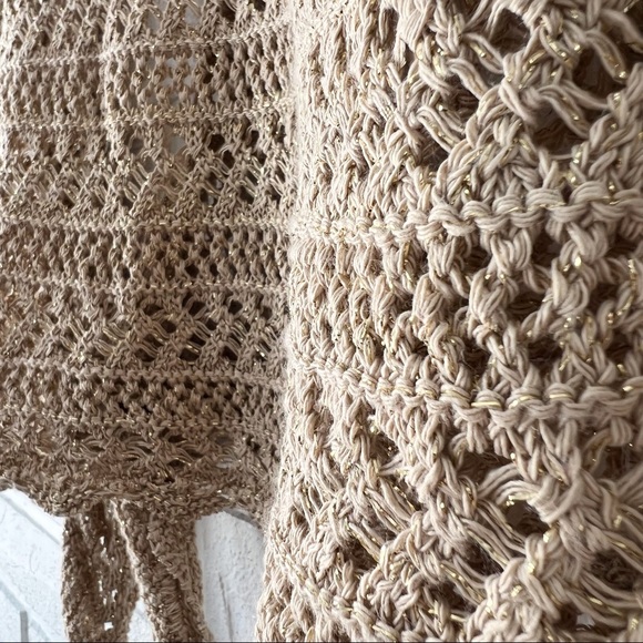 SOLD Vintage beige metallic gold crochet tie front bell sleeve sweater 12 - Picture 9 of 12